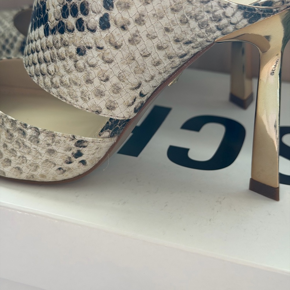 Schutz Python Pattern Heels In Black And Cream - image 8
